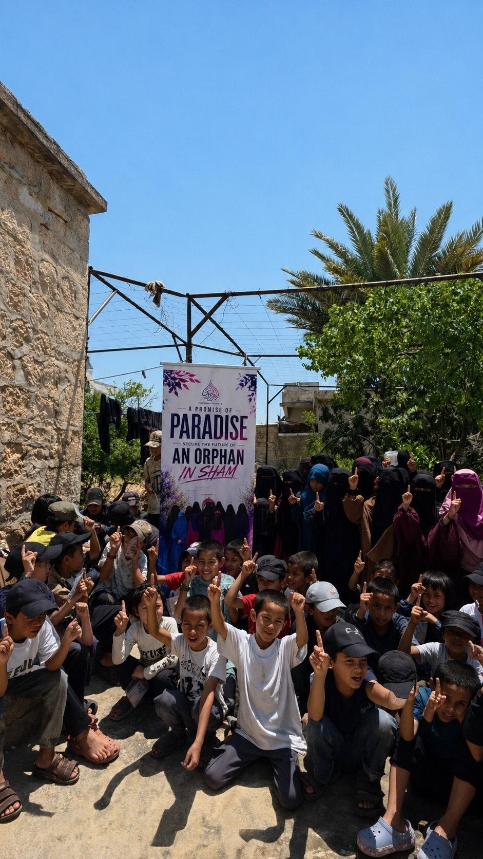 Orphans in Sham gathered with Firdaws Project volunteers